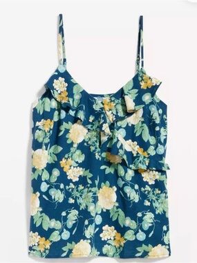 Old Navy Navy Floral Spaghetti-Strap Cami with Yellow & Green Accents